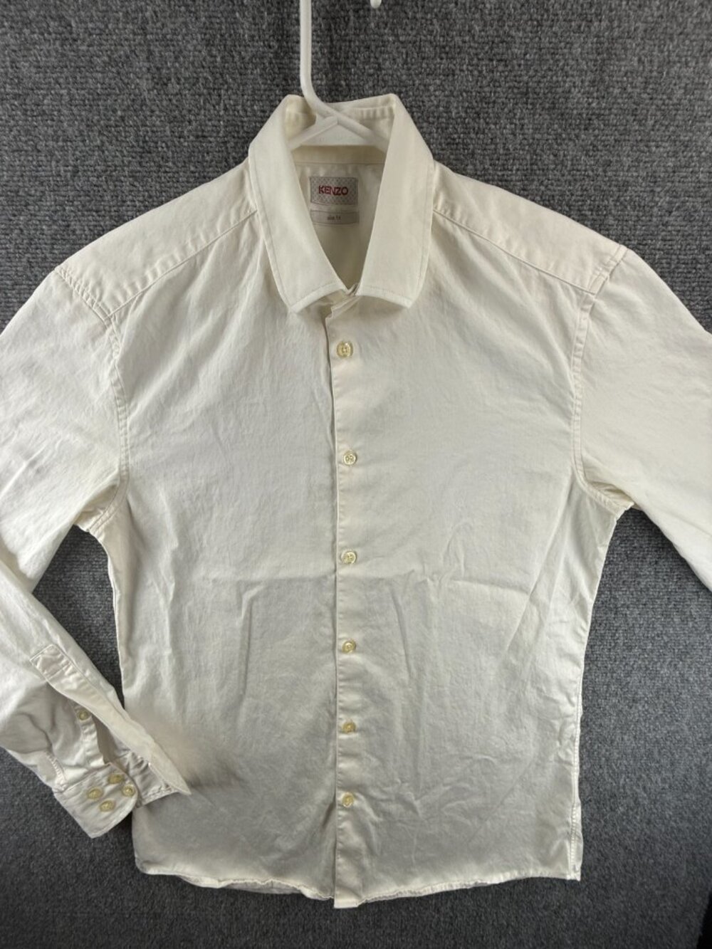 Kenzo 15.75 Slim Cotton White Streetwear Long Sleeve Button Up Solid Shirt Men